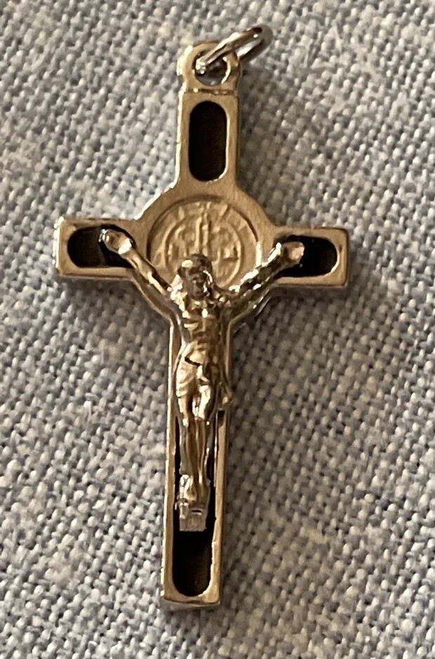 Saint Benedict Rosary Set Crucifix, Center & Pater Set 8 Pcs Silver Tone