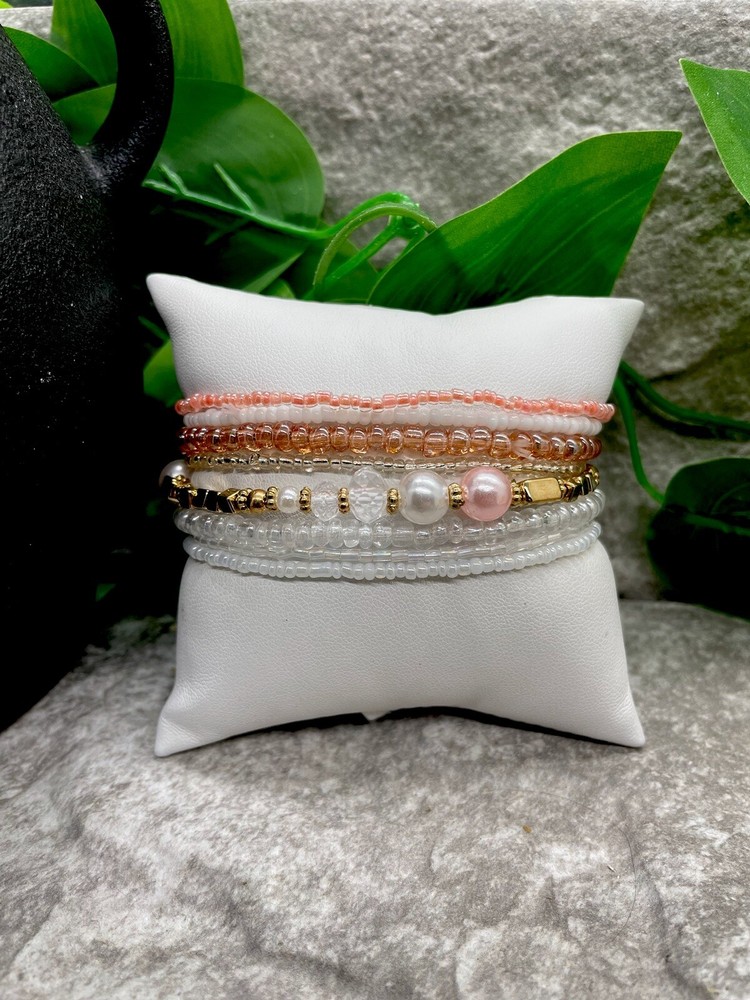 8 PC Handmade Bohemian Beaded Stackable 7" Plus Stretch Bracelet Set New B1027