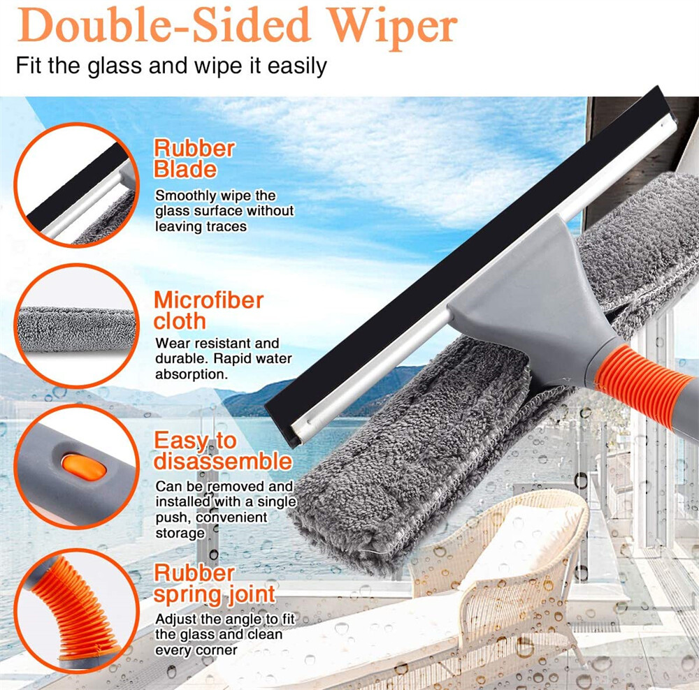 61'' Window Cleaner Extendable Telescopic Squeegee Long Handle Washer Scrubber