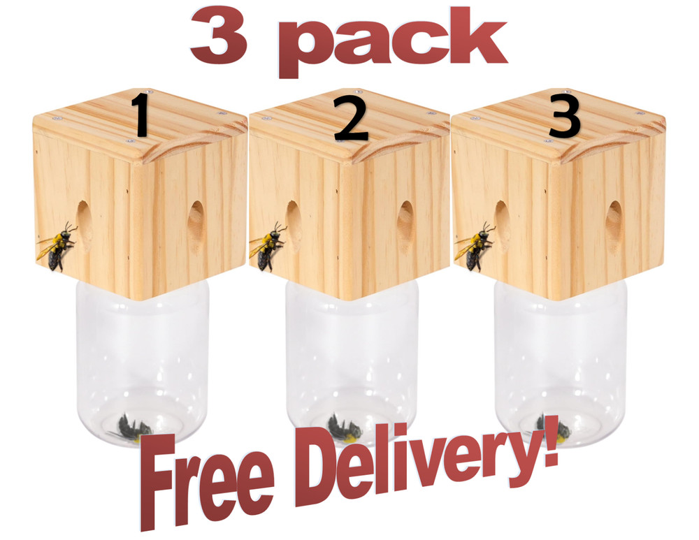 Handmade Hard Wood Cube Style, Carpenter Bee Traps (3 pack) They Really Work!