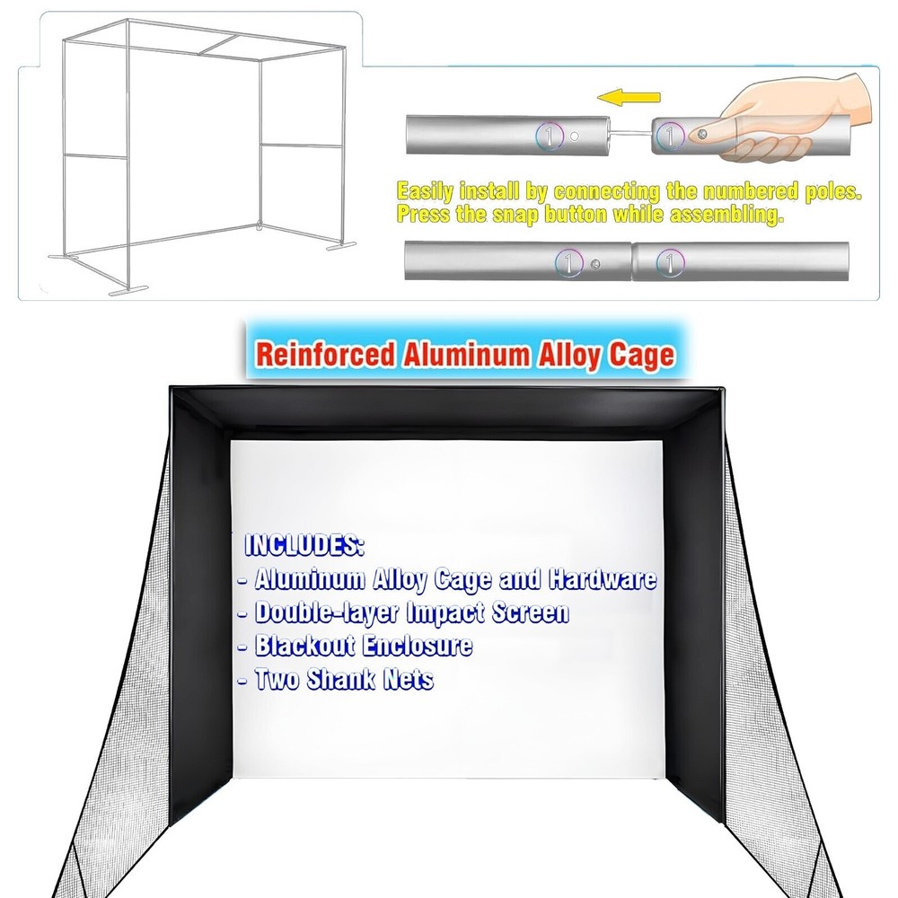 10FT Practice Golf Simulator Enclosure Net Training Aid Commercial Quality