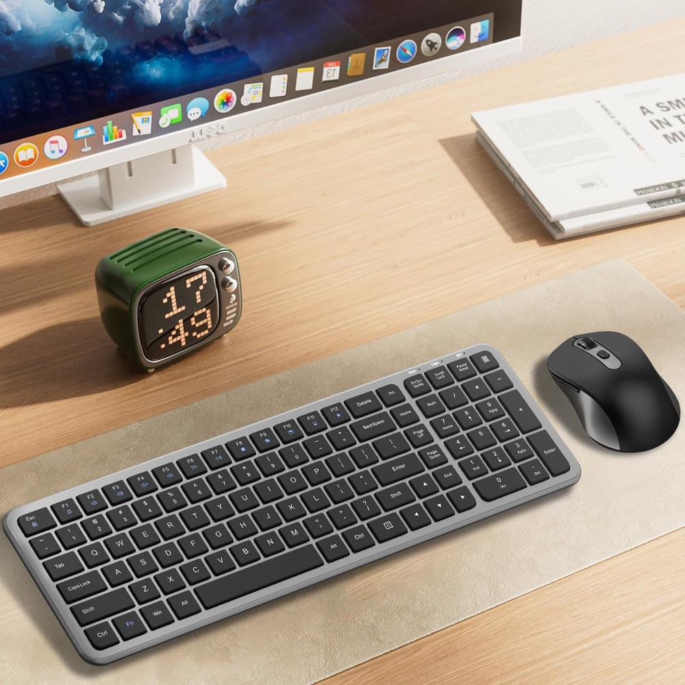 Wireless Silent Keyboard And Mouse Combo FullSize Calculator Button Grey