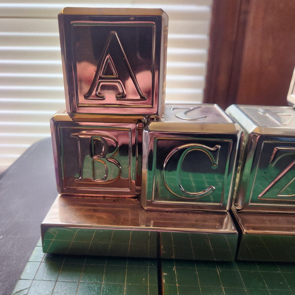 Red Envelope Silver Plated Baby ABC Block Bookends Pre Engraved One Side