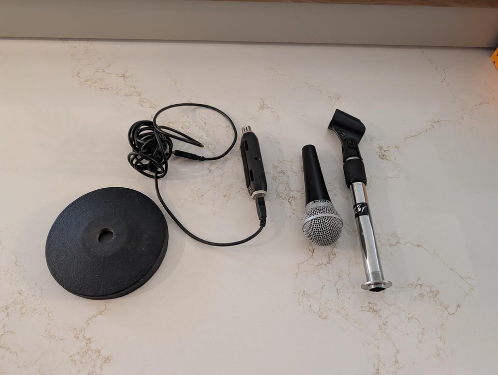 Preowned Shure PG48 Microphone, X2u Adapter, Peavey Mic Base