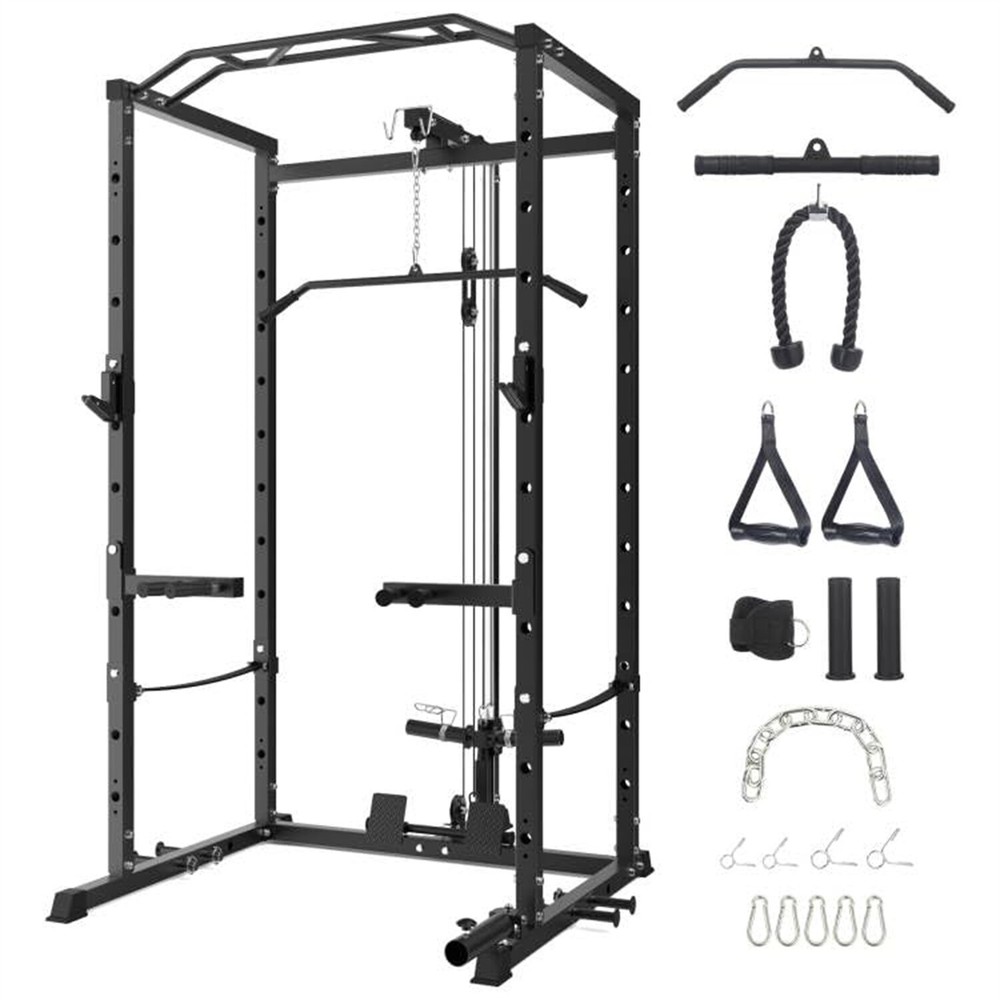 ☑️☑️Multi-Functional Power Rack with J-Hooks 1600LBS Power Cage with LAT Pulldow