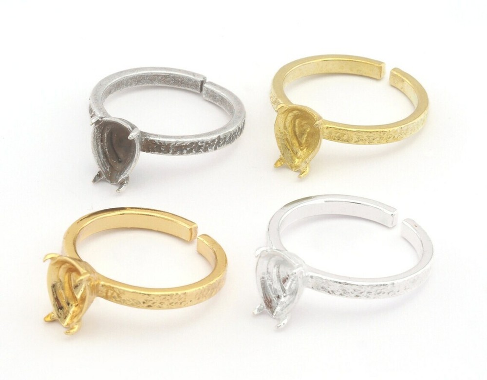 Pear Textured Ring Prong Base Blank Textured Cup Bezel Adjustable brass 4570