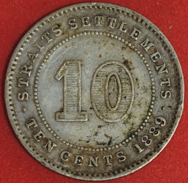 1889 Straits Settlements 10 Cents VF