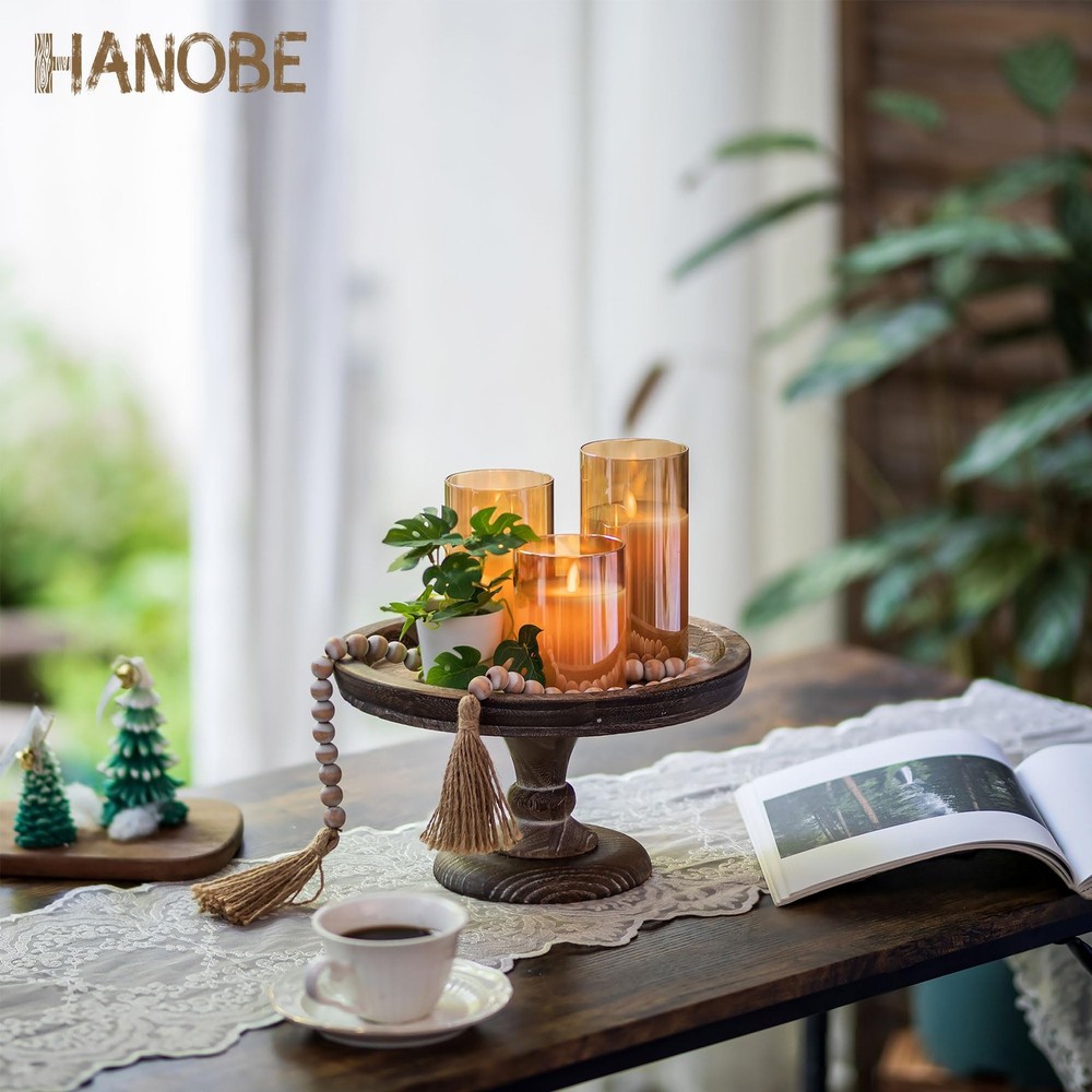 Display Riser for Farmhouse Decor: Rustic Wooden Risers Round Decorative Pede...
