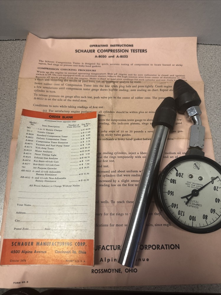 VINTAGE SCHAUER COMPRESSION TESTER With Original Box