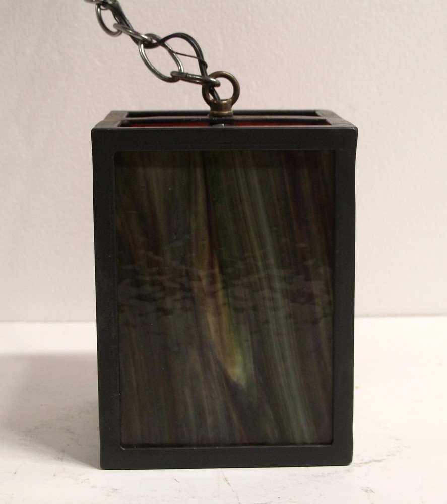 Modern Iron Lantern Pendant Light with Stained Glass