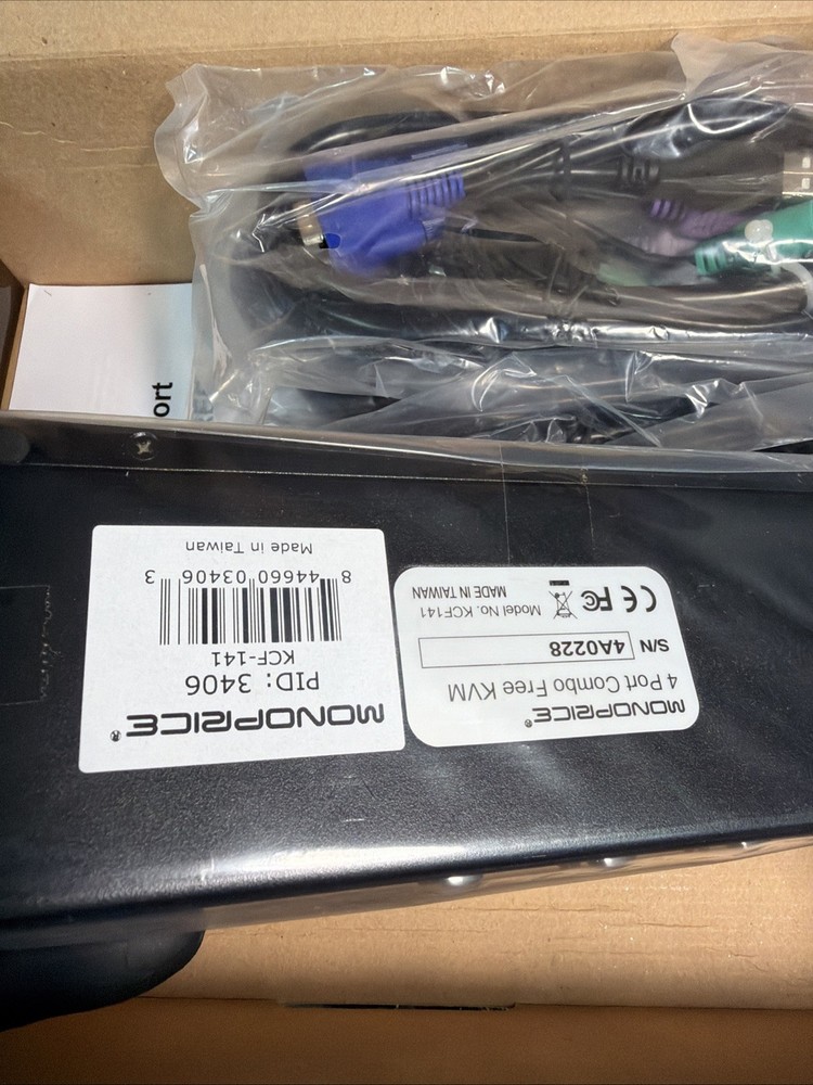 Monoprice 4Port USB PS2 Combo KVM Switch with Cables - NEW