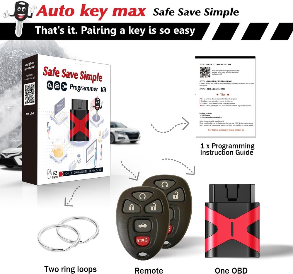 Simple Key Fob, Keyless Entry Remote Programmer Kit, Replacement for Chevy