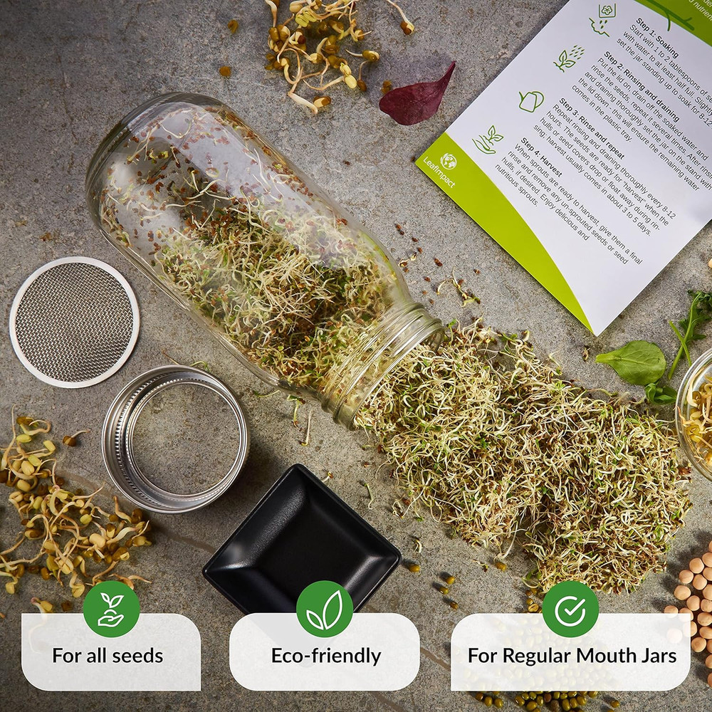 2 Pack Seed Sprouting Jar Lids | for 2.75" Regular Mouth Mason Jars | Fresh Spro