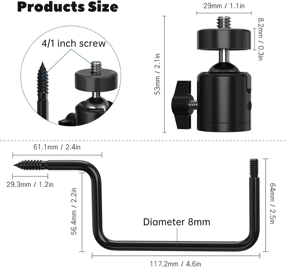 Trail Camera Tree Mount: 360 Degrees Adjustable Game Camera Mount with 1/4 Inch