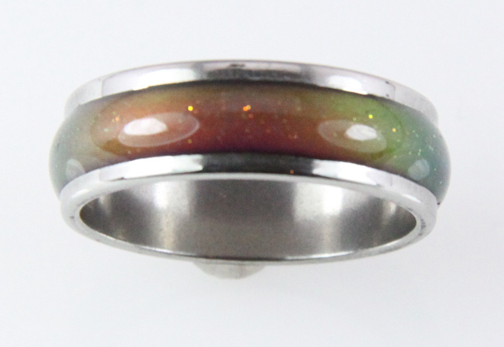 8mm Solid Heavy Stainless Steel Mood Ring Hypersensitive Color 70's Look Nice