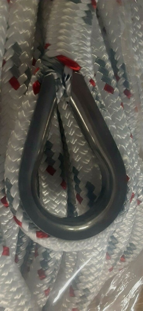 3/4” x 145 ft. Double Braid-Yacht Braid Polyester Rope hank w/ SS Thimble.