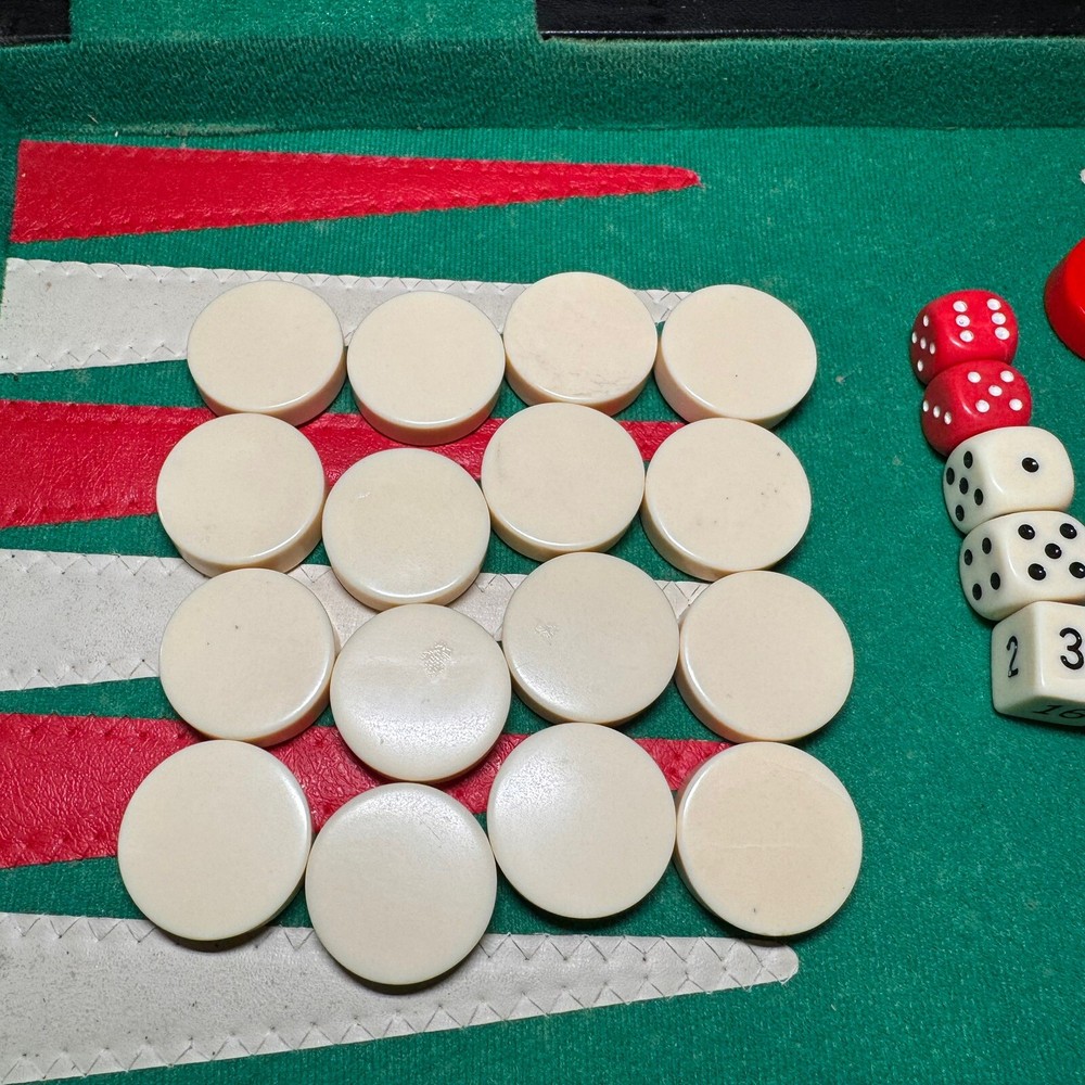 VTG Backgammon Set Bakelite 32 Red Cream Pieces