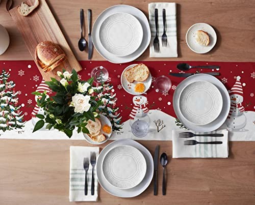 Christmas Table Runner, Snowflake Snowman Rustic Red Table Runners for