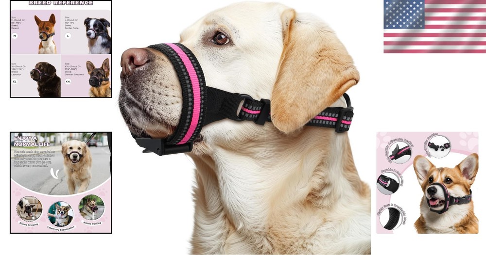 Comfortable Pink Dog Muzzle for Medium Dogs - Prevents Biting & Allows Drinking