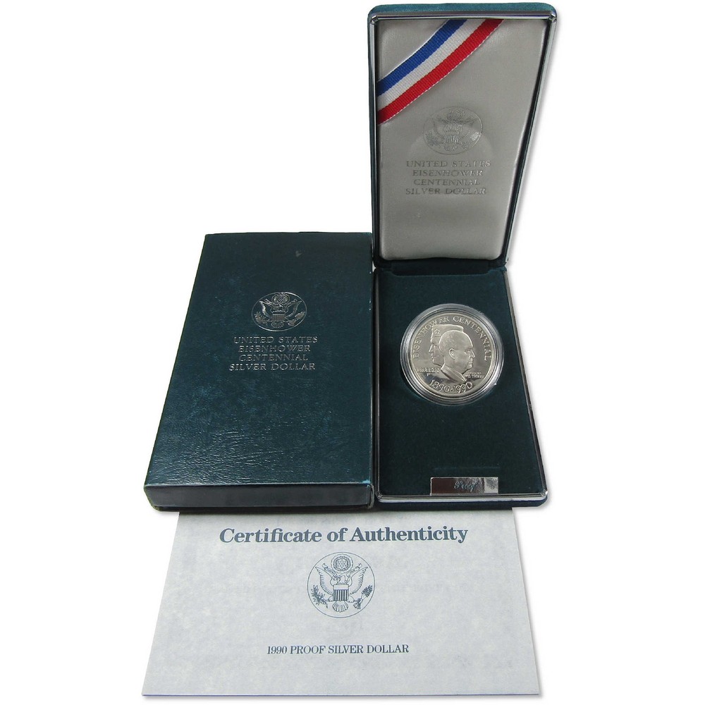 1990 P Eisenhower Centennial Commemorative Silver Dollar Proof OGP COA