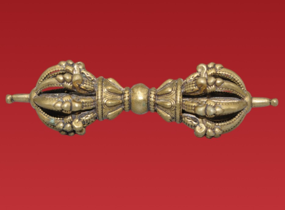 Vintage Tibetan Bronze Dorje - Hand-Carved Nine-Pronged Vajra Ritual Tool