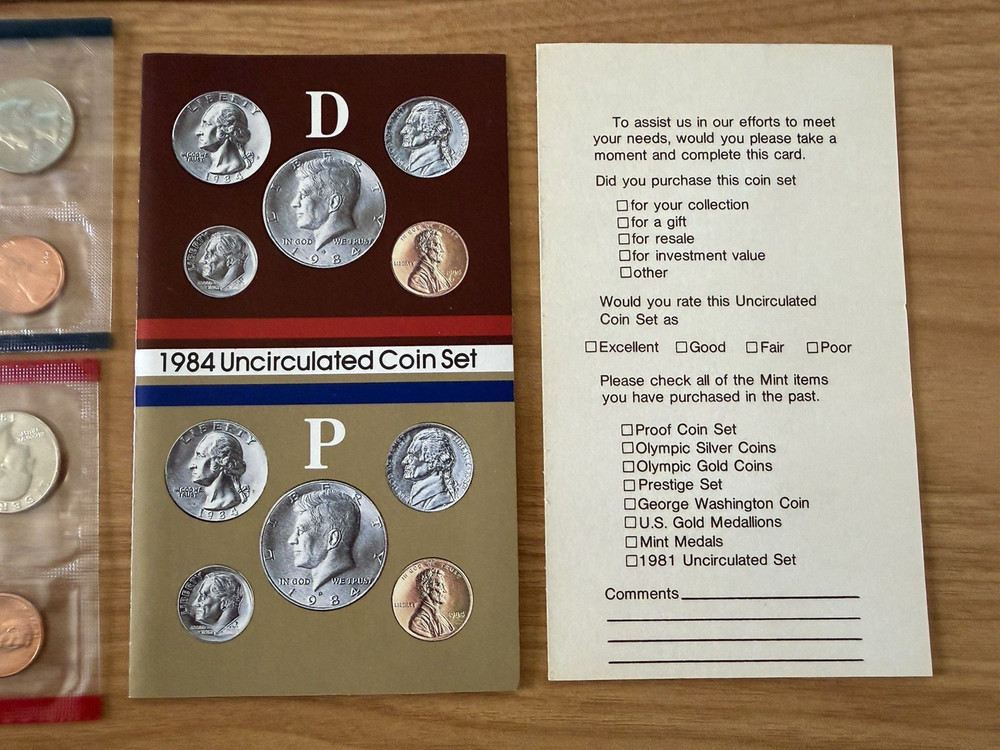 1984 P&D US Mint Set Uncirculated with Envelope & COA