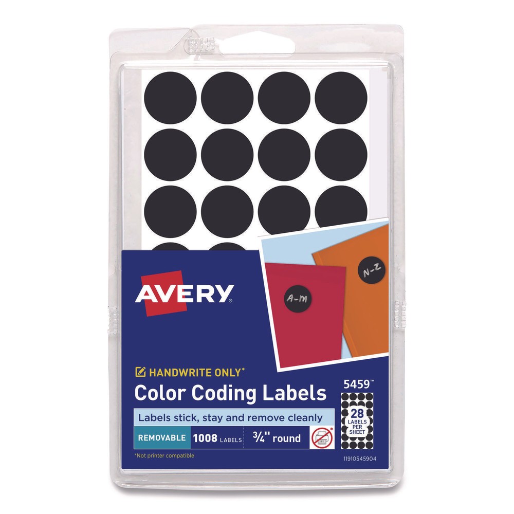 Avery® Handwrite Only Removable Round Color-Coding Labels, 3/4" dia, Black, 1008