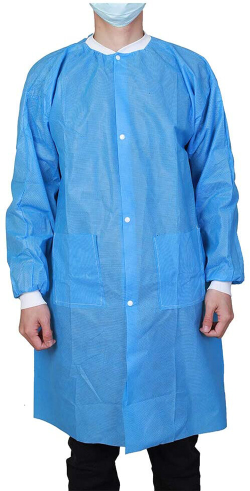 Case of 50 Medical Disposable SMS Lab Coat Gown Blue, 35gsm, With Pockets