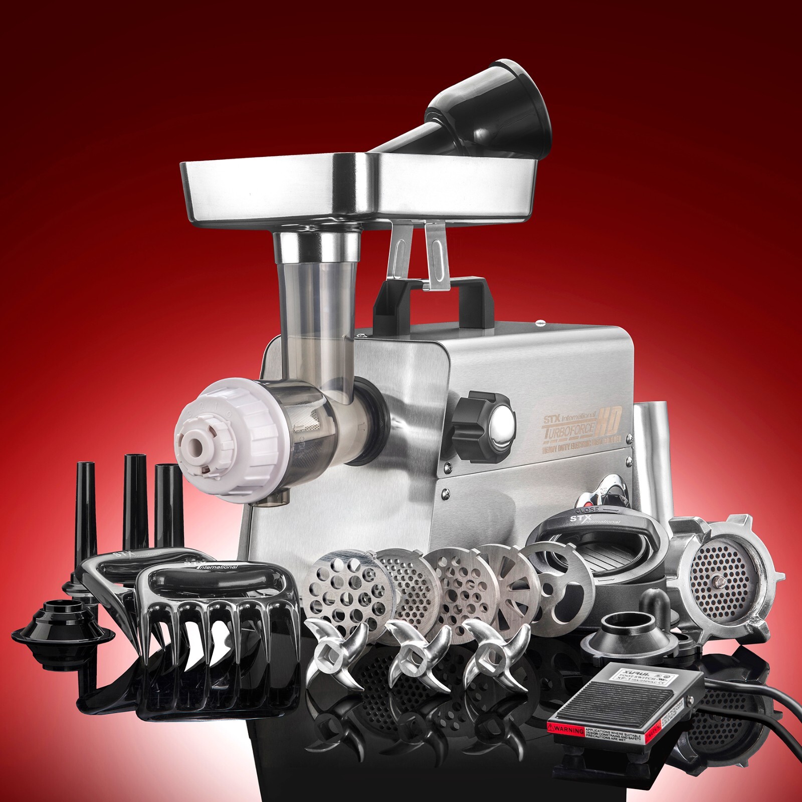 STX Intl Turboforce 3500 HD Heavy Duty Meat Grinder w/ Foot Pedal, Juicer & More