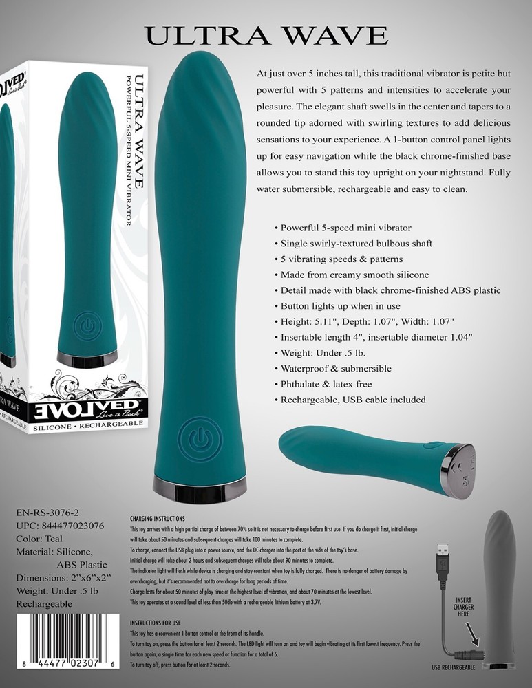 Evolved Ultra Wave Powerful 3 Speed Mini Green Vibrator, New