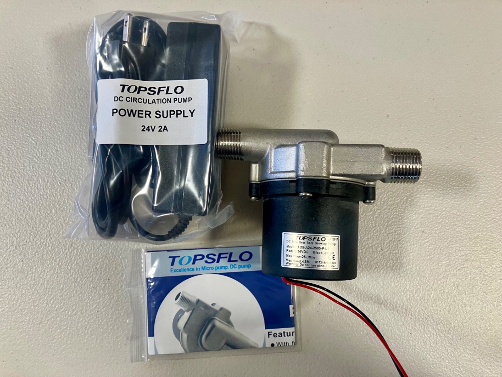 Topsflo 24V DC Circulator Pump Beer Brewing Hot Water TD5-A24-2505-P/US