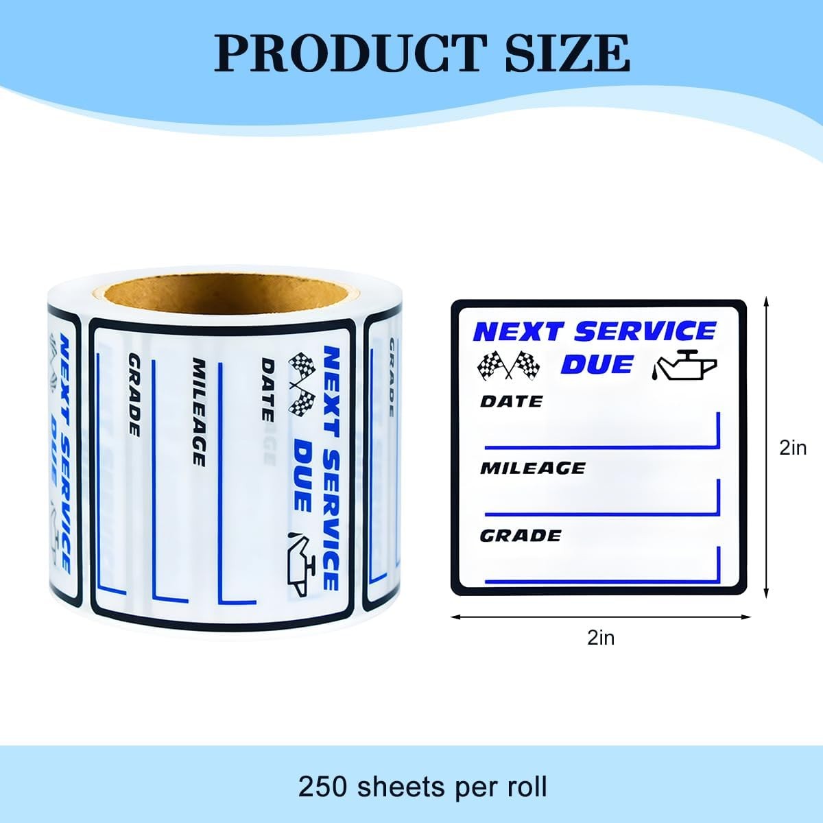 Oil Change Sticker, 250PCS 2 x 2 Clear Next Service Due Reminder Vehicle Windshi