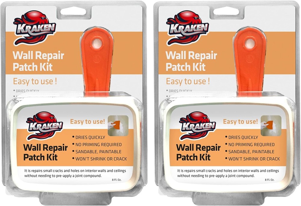 Kraken Bond Drywall Patch Repair Kit - (2x8 fl.oz.) 2 Pack, Clear/Transparent