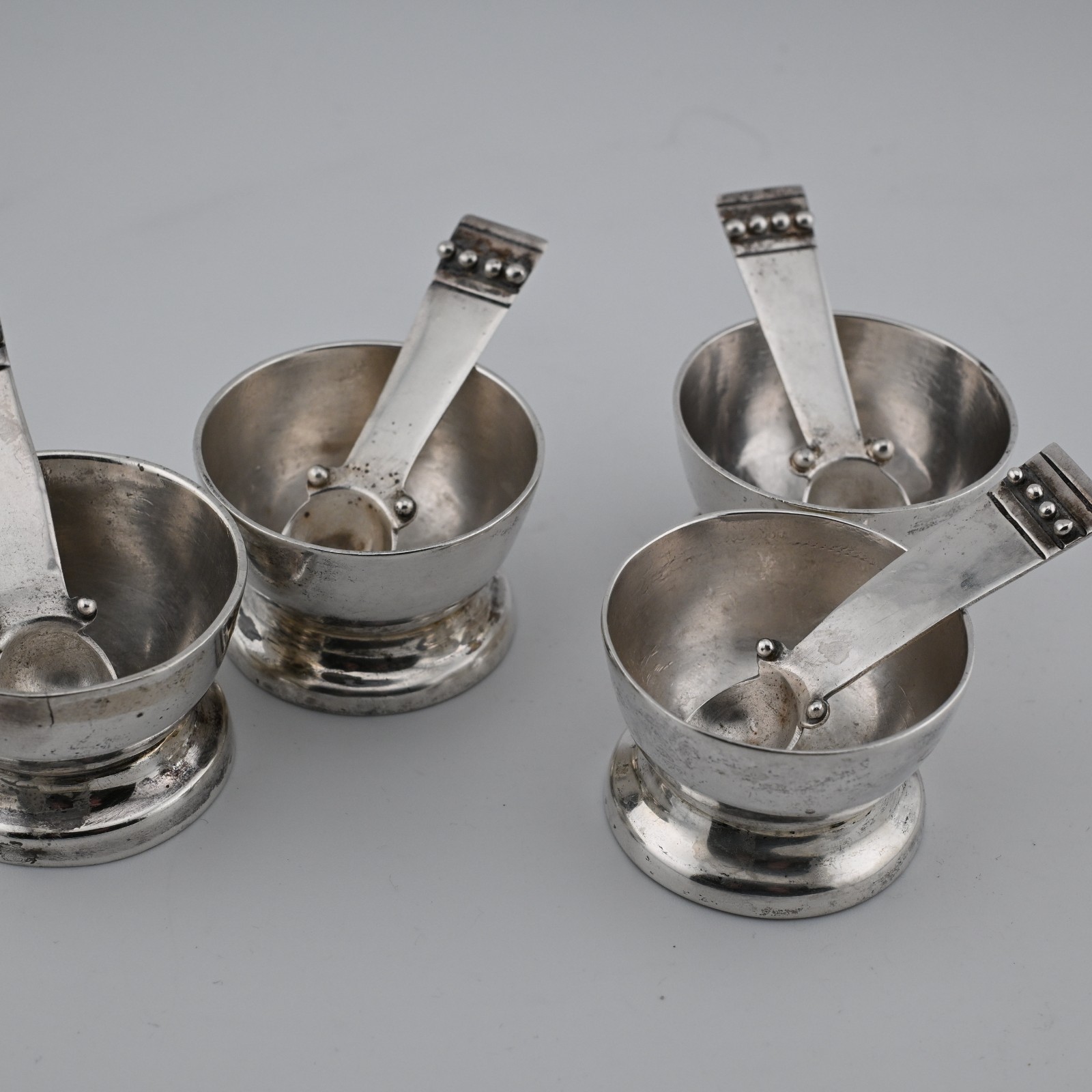 RARE 4 Mexican Sterling Silver William Spratling Salt Cellars / Dishes & Spoons