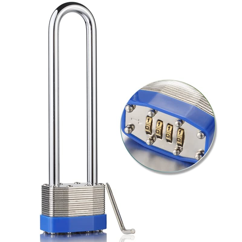 Padlock, Combination Lock, Laminated, with Long Shackle, 4 Digit Code, Gym Lo...