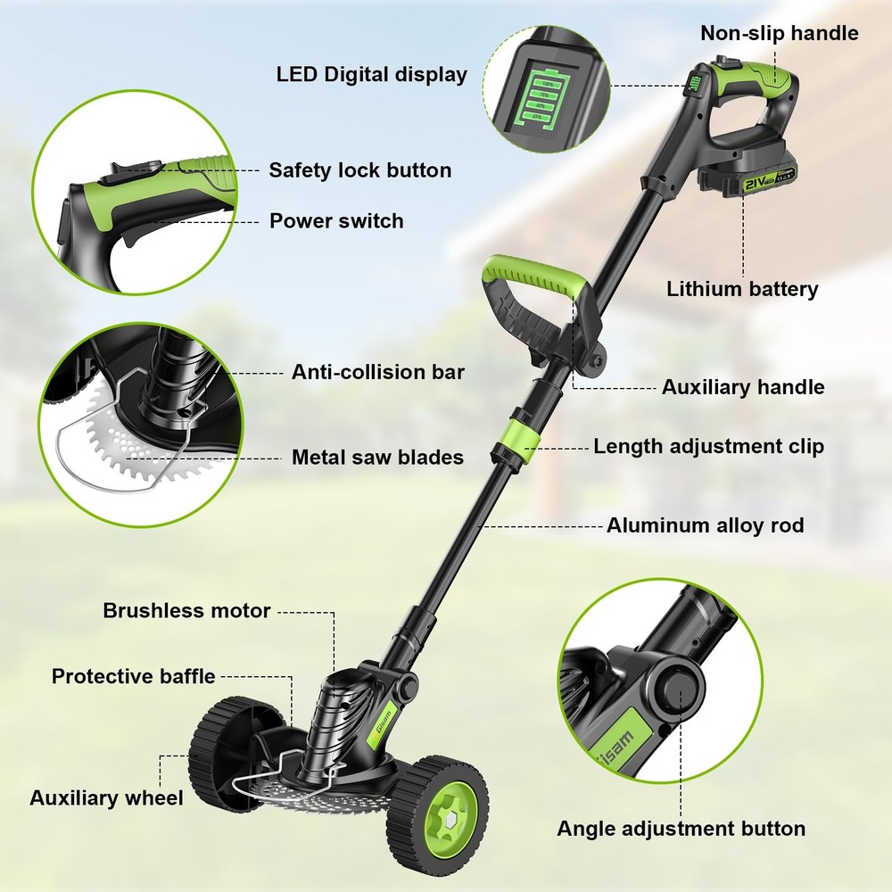 Weed Wacker Cordless, Brushless String Trimmer with 2 X 2.0Ah Battery, 8" Ele...
