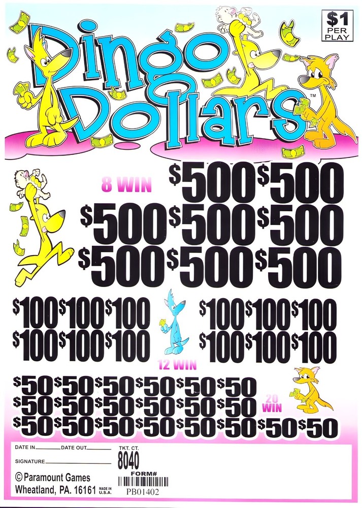 Pull Tab Tickets - Jar - Game - Dingo Dollars 8,040 ct