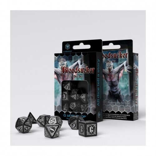 Suceur de Cang Noir & Argent Dice (Dés ) Set (7) - Anglais