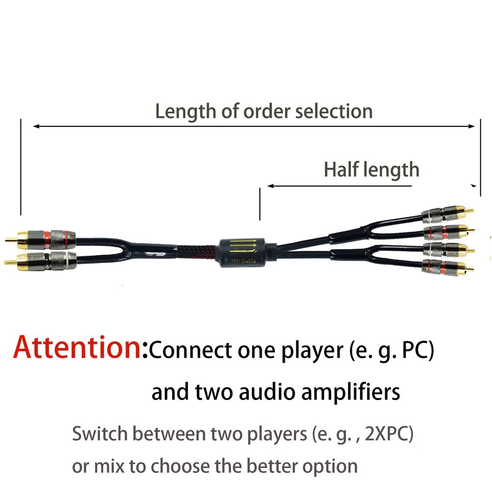 7ft Shielded RCA Plug Splitter Stereo Audio Video Cable 2 7ft, Black