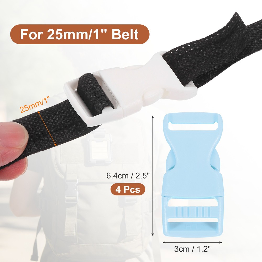4 Pack Quick Side Release Buckle, 1" Plastic Buckle Clip, Light Blue