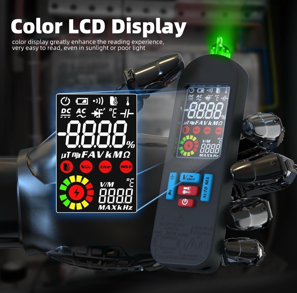 BSIDE A2 Digital Multimeter Auto Range DC/AC Voltage Meter Resistance True RMS