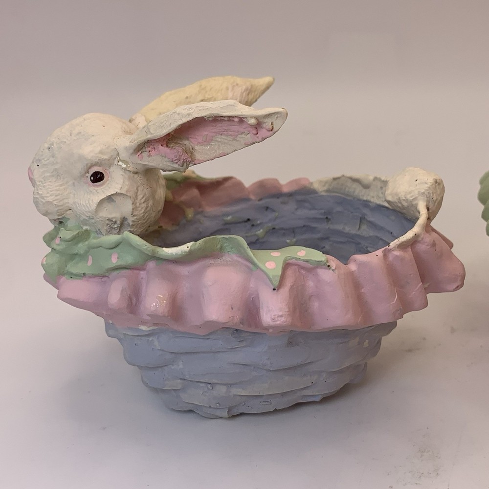 Resin Easter Bunny Rabbits Candy Trinkets Holder 4”