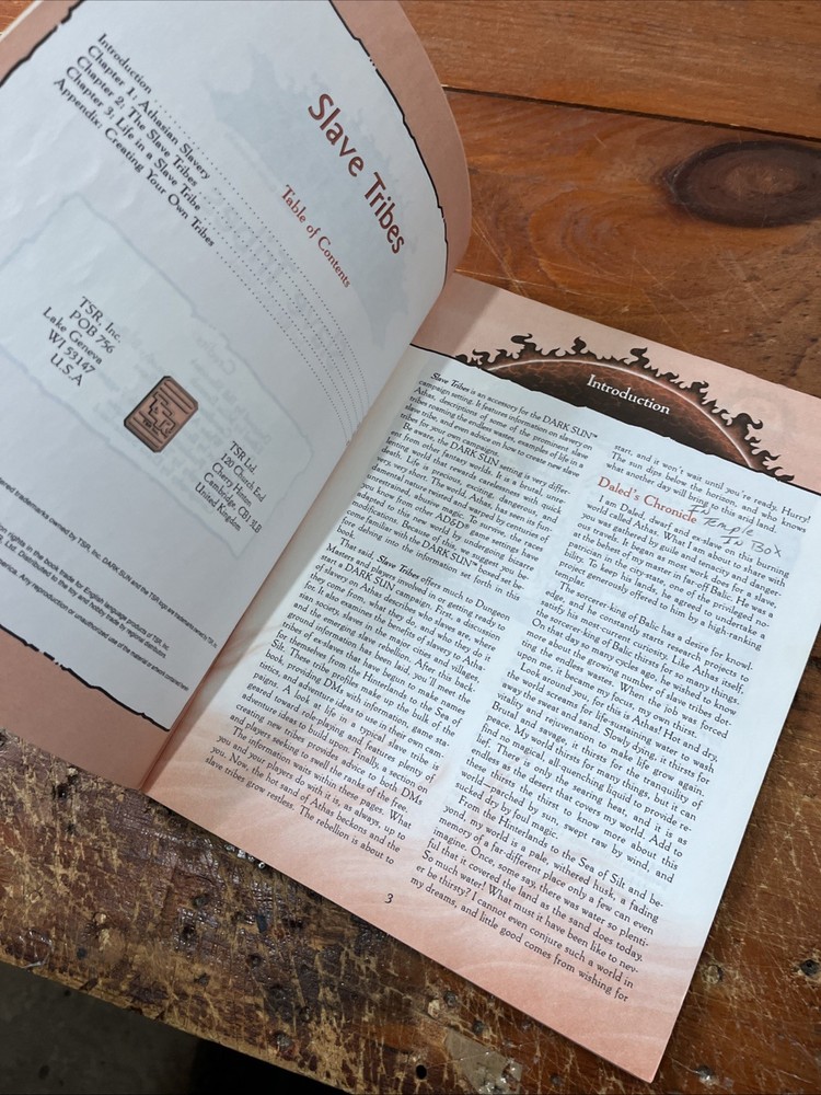Advanced Dungeons and Dragons Second Edition: Dark Sun - Slave Tribes Book.