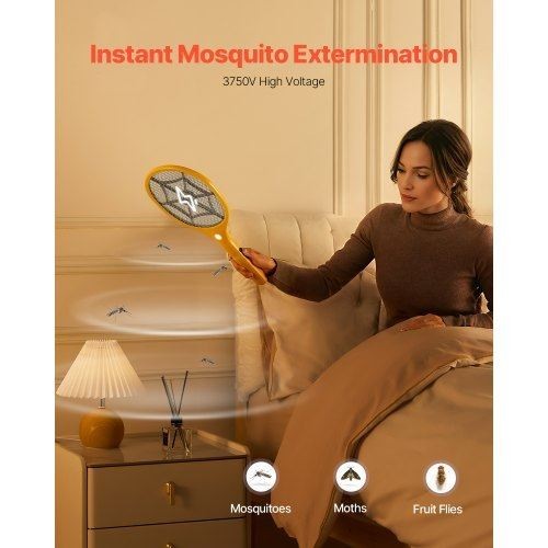 Electric Fly Swatter Zapper Racket with 3 Layers Mesh Powerful Fly Killer