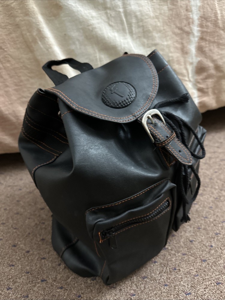 vintage-style black leather backpack