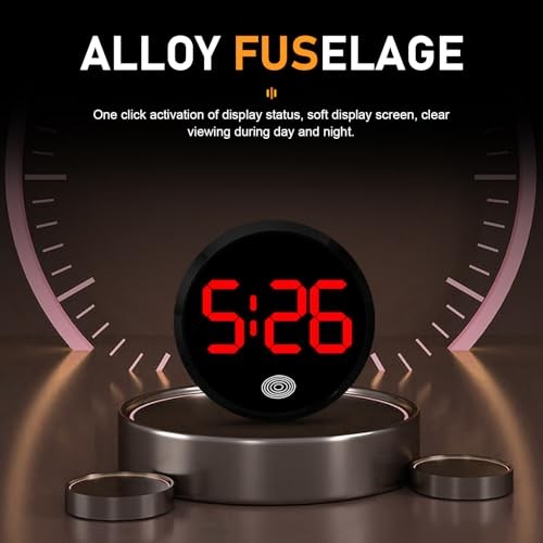 Car Digital Clock, Touch Night Light LED Display Screen Clock, Round 1 PC Red