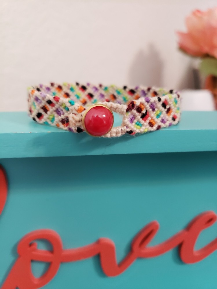 Beautiful colorful Macrame bracelet . Button closure