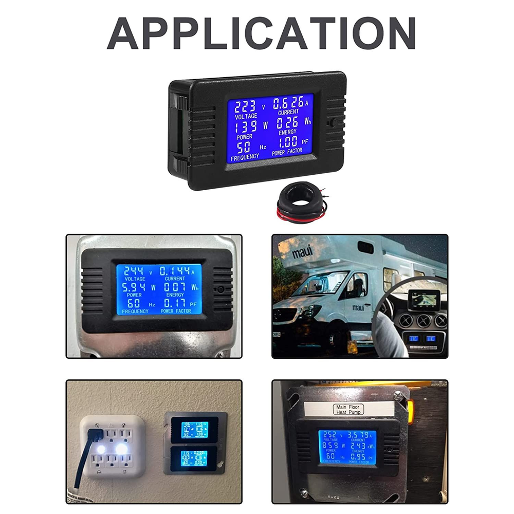 AC Digital Meter, 80-260V 100A LCD Display Current Voltage Power...