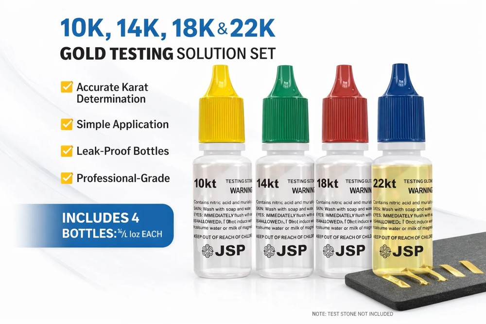 JSP Gold Testing Solution Set – 10K, 14K, 18K & 22K – 4 Bottles
