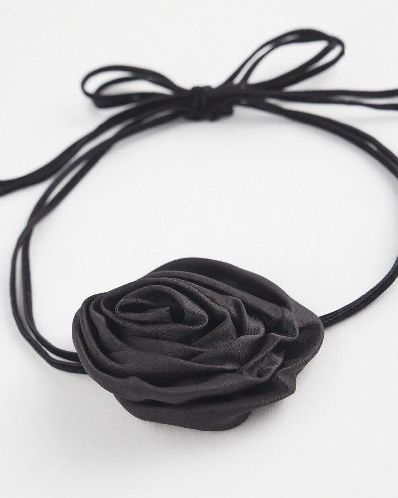 CHICO'S BLACK FLOWER TIE CHOCKER NECKLACE